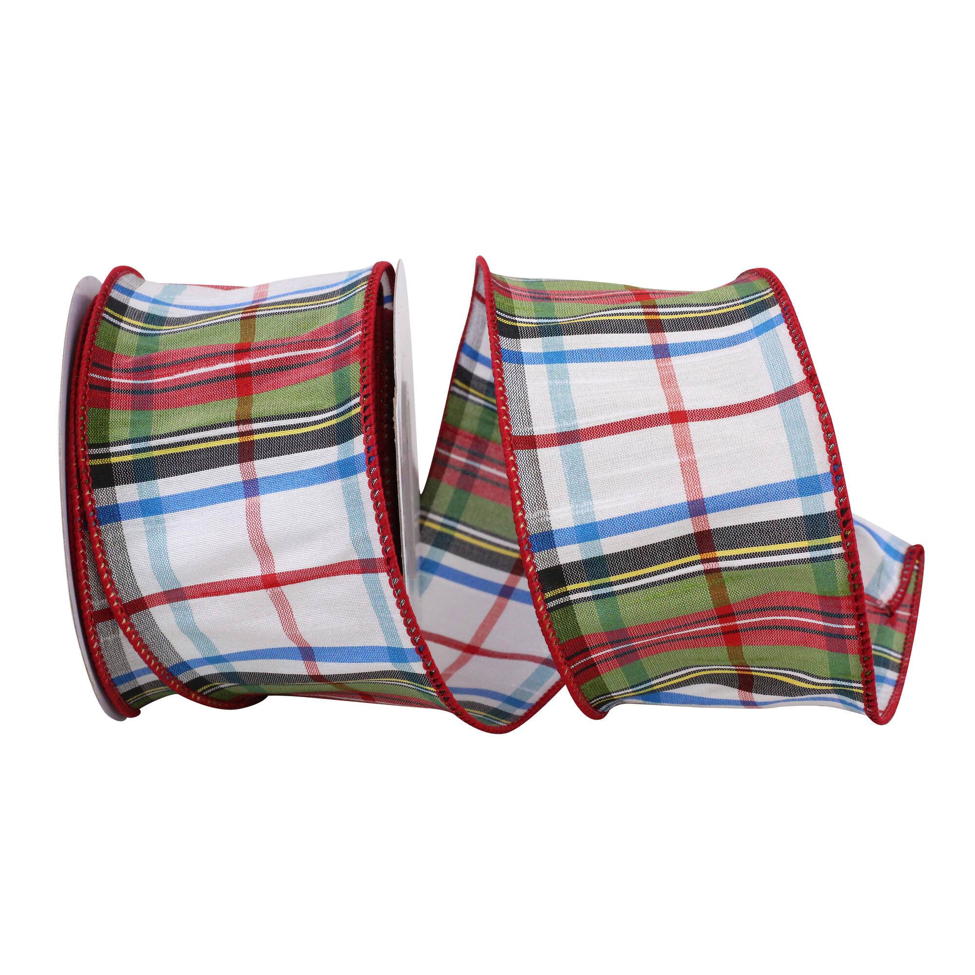 JAM Paper 2.5" x 10yd. Dupioni Wired Edge Stewards Plaid Ribbon